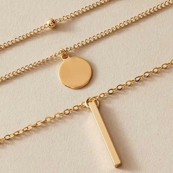 *New 3 pcs Bar & Disc Charm Necklace - Picture 3 of 5